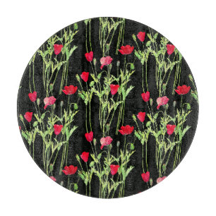Red poppies summer meadow, wild flowers cutting board