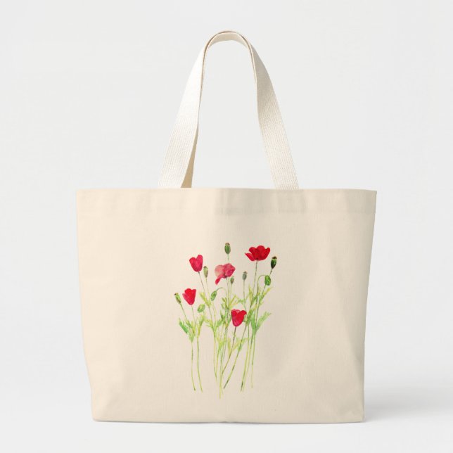 Red poppies summer meadow, wild flowers large tote bag (Front)