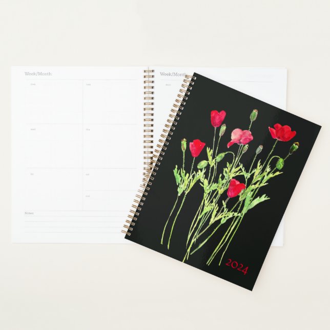 Red poppies summer meadow, wild flowers planner (Display)