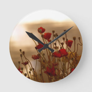 Red Poppies & Sunlight Flowers Flora Photo Clock