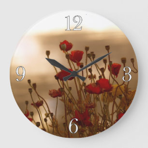 Red Poppies & Sunlight Flowers Flora Photo Clock