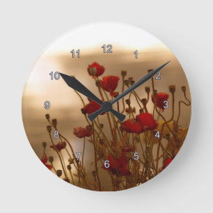 Red Poppies & Sunlight Flowers Flora Photo Clock