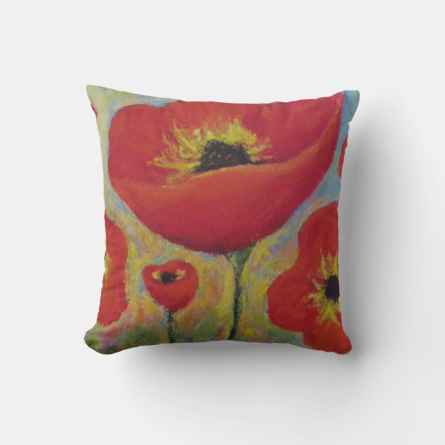 Red Poppies Throw Pillow (Front)