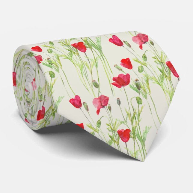 red poppies tie (Rolled)