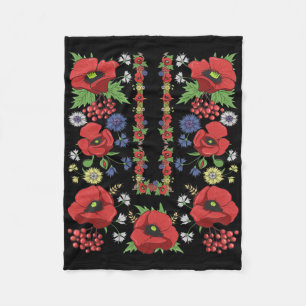 Red Poppies Ukraine Shirt Floral Ukrainian Vyshyva Fleece Blanket