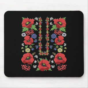 Red Poppies Ukraine Shirt Floral Ukrainian Vyshyva Mouse Pad