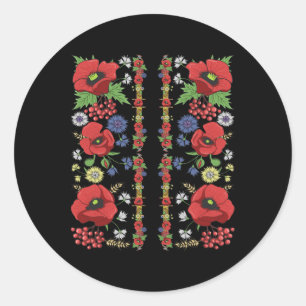 Red Poppies Ukraine Tee Cute Floral Ukrainian Vysh Classic Round Sticker