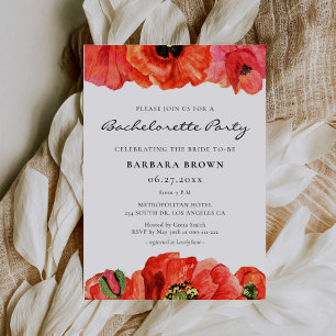 Red poppies watercolor Bachelorette Party Invitation