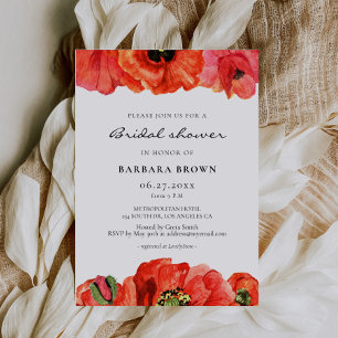 Red poppies watercolor bridal shower invitation