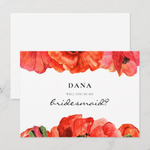 Red poppies watercolor Bridesmaid proposal card