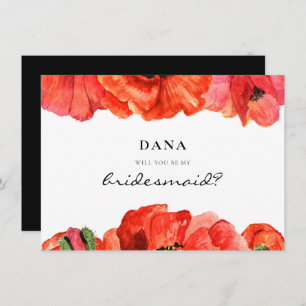 Red poppies watercolor Bridesmaid proposal card