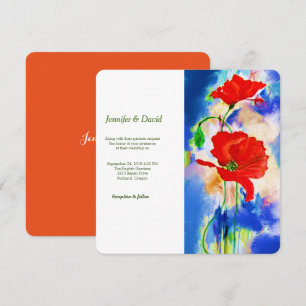 Red Poppies Watercolor Custom Wedding Invitation