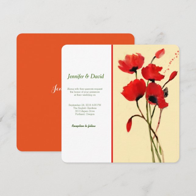 Red Poppies Watercolor Custom Wedding Invitation (Front/Back)