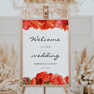 Red poppies watercolor custom wedding sign