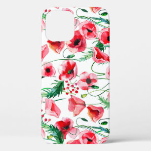Red poppies: watercolor floral illustration iPhone 12 case