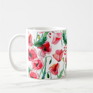 Red poppies: watercolor floral illustration coffee mug
