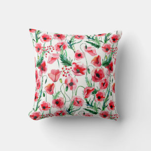 Red poppies: watercolor floral illustration cushion
