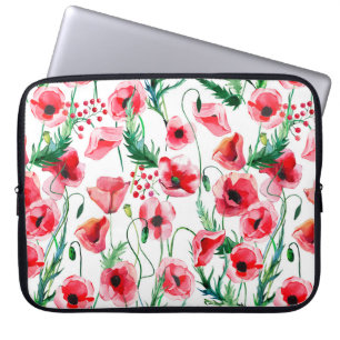Red poppies: watercolor floral illustration laptop sleeve