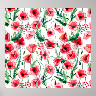 Red poppies: watercolor floral illustration poster