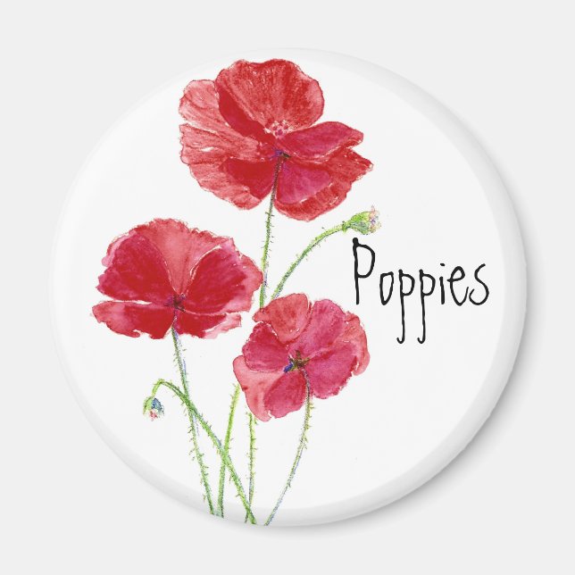 Red Poppies - Watercolor Magnet (Front)