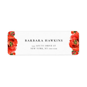 Red poppies watercolor return address return address label