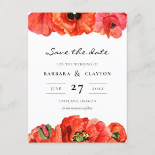 Red poppies watercolor Save the date Postcard