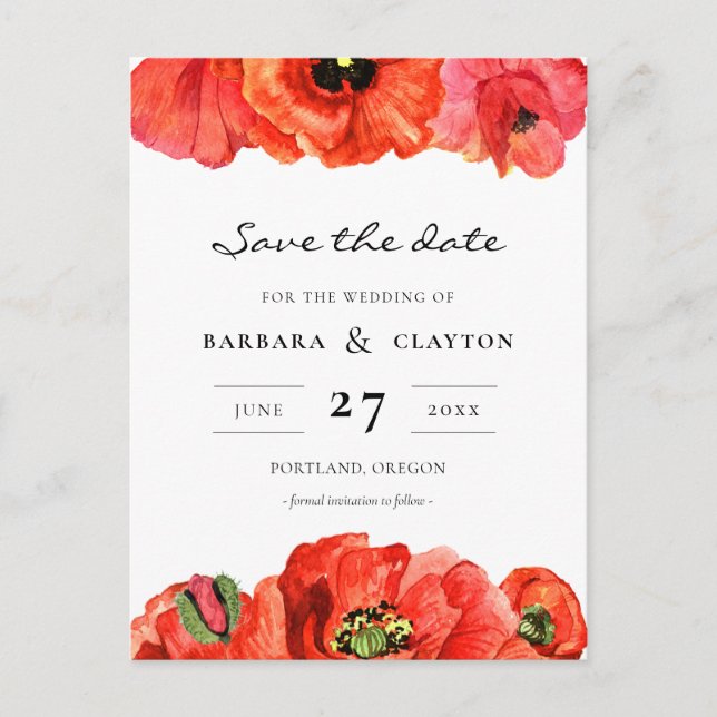 Red poppies watercolor Save the date Postcard (Front)