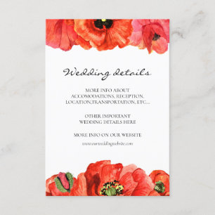 Red poppies watercolor wedding details card
