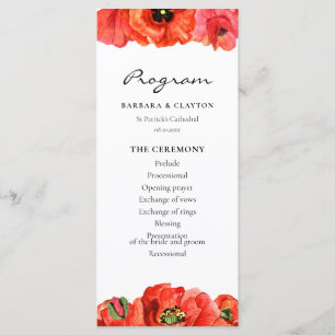 Red poppies watercolor wedding program