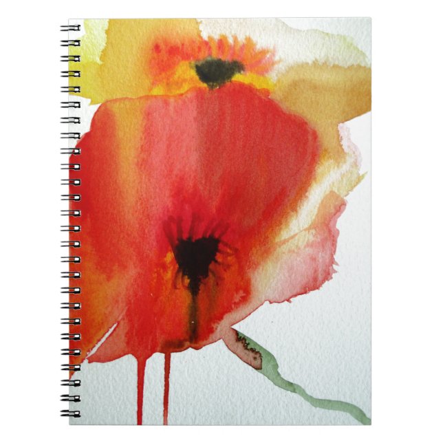 Red Poppies watercolour modern floral art Notebook (Front)
