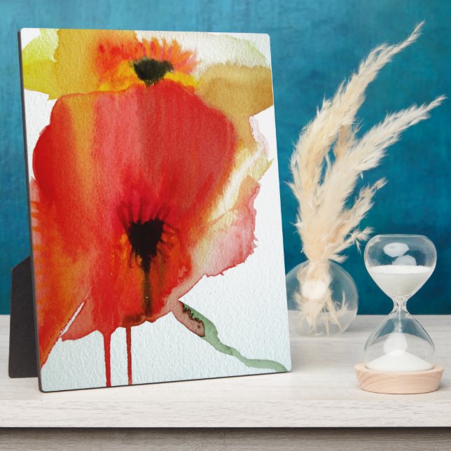 Red Poppies watercolour modern floral art Plaque (Side)