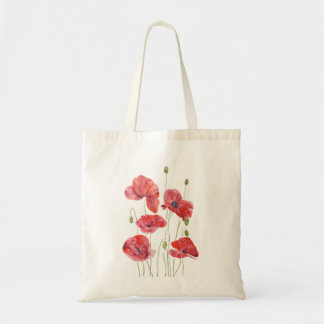 red poppies watercolour tote bag