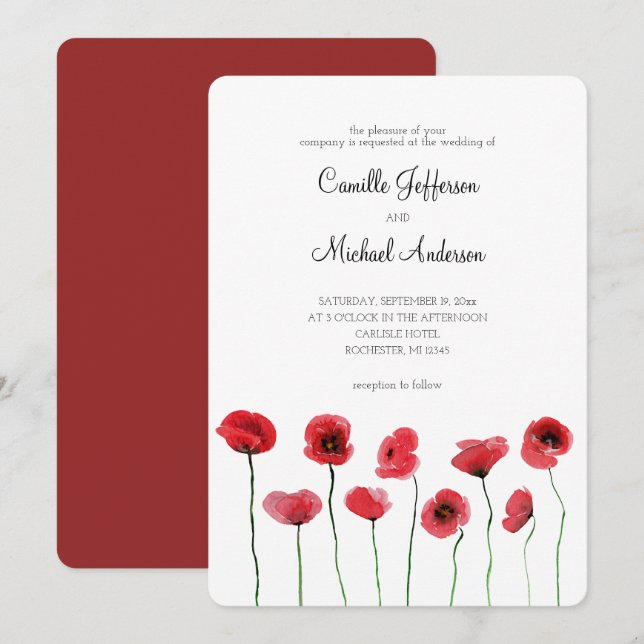 Red poppies wedding invitation (Front/Back)