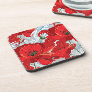 Red Poppies White Daisies Blooming Floral Coaster