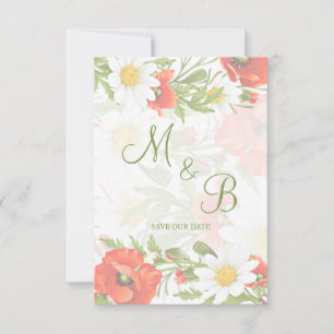 Red Poppies White Yellow Daisies Flower Wreath Save The Date