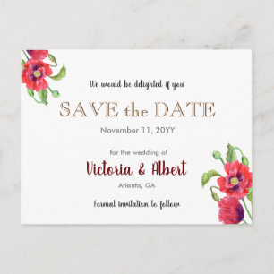 Red Poppies Wild Floral Wedding Save The Date Announcement Postcard