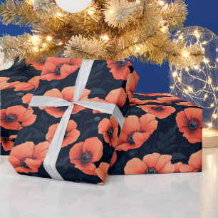 Red Poppies With Dark Background Wrapping Paper