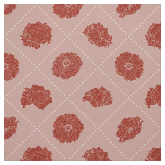 Red Poppies with Dots on Peach Fabric