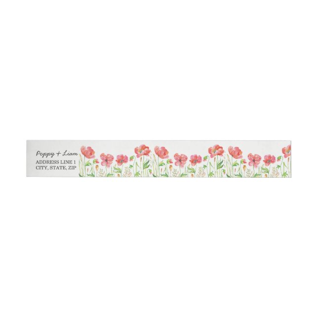 Red Poppies Wrap Around Return Address Label (Individual)