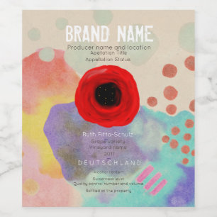 Red Poppy Abstract Art Wine Label