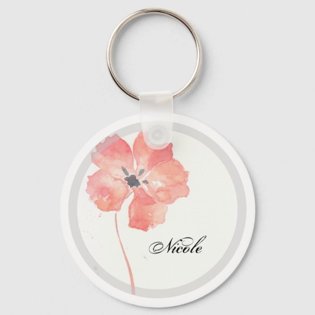 Red Poppy Add Name Keychain (Front)