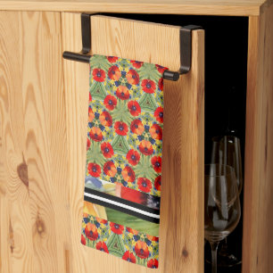 Red poppy all over mix n match painted design tea towel
