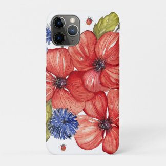 Red Poppy and Blue Cornflower Watercolor iPhone 11 Pro Case