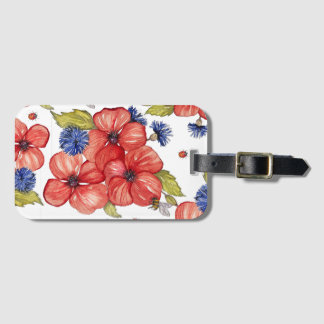 Red Poppy and Blue Cornflower Watercolor Luggage Tag