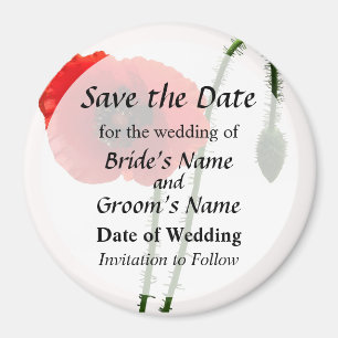 Red Poppy and Bud Save the Date Magnet