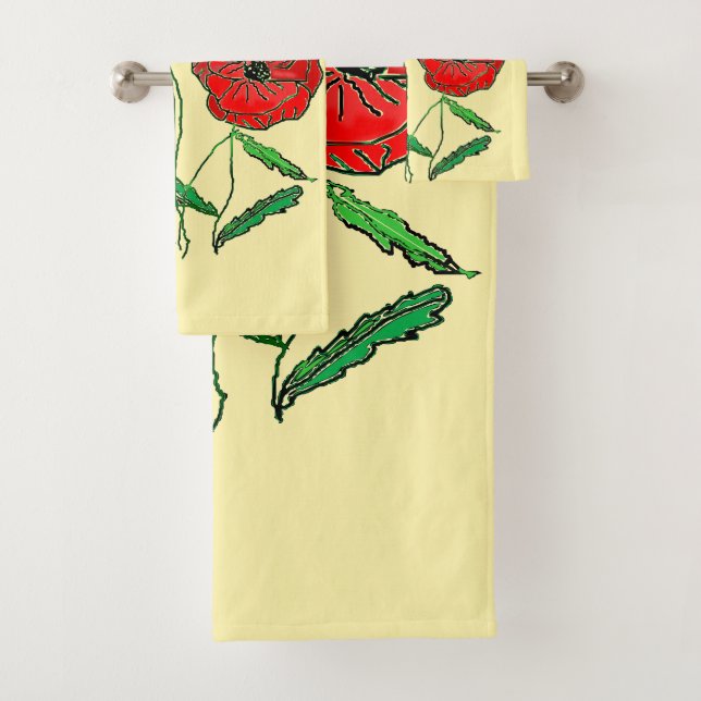 Red Poppy Art Bath Towel Set (Insitu)