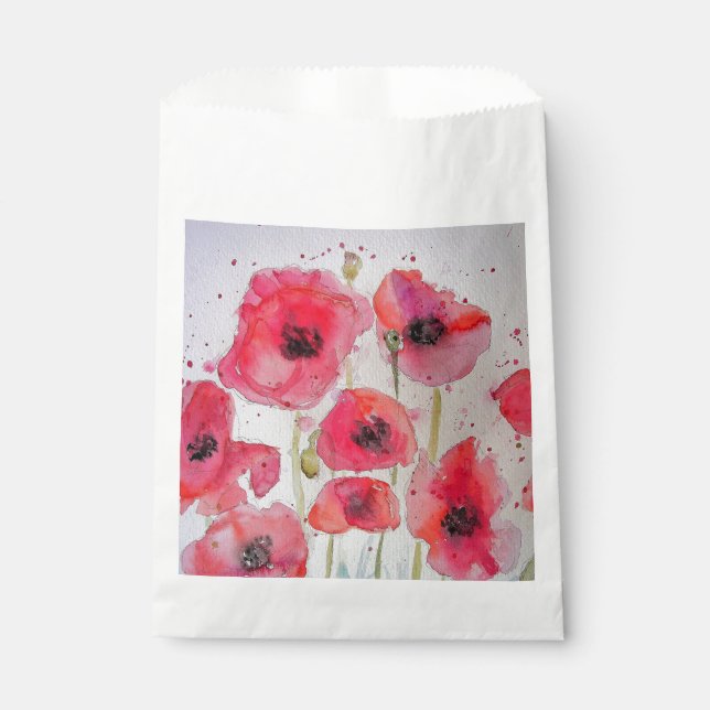 Red Poppy Art Flower floral Party Favor Bags (Front)