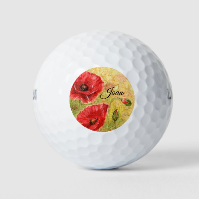 Red Poppy Art Golf Balls (Front)