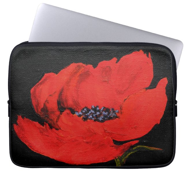 Red Poppy Art Laptop Sleeve (Front)