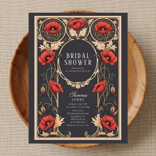 Red Poppy Art Nouveau Bridal Shower Invitation Postcard